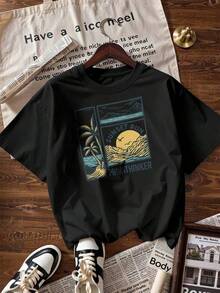 Camiseta de Manga Corta con Estilo Retro y Veraniego,Camiseta de manga corta de moda para primavera y verano de 2026, hecha en México, 180 gramos. Estampado de dibujos animados, modelo de pareja, apta para uso interior o exterior. Cuello redondo, unisex, ideal para oficina y ocio. Paquete de una pieza. - BK-P631577SLNDXZGY452 - Ver 3