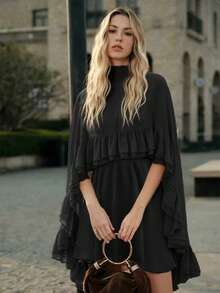 Vestido de gasa elegante con tirante conjunto interior cómodo - Negro - Ver 4