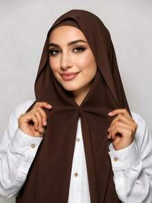 1pc 3-In-1 Quick-Wear Chiffon Hijab With Built-In Magnet And Inner Cap/All-In-One Quick-Wear Hijab - No Pins Needed, Non-Slip Fit, Seconds To Wear - Brown - View 2