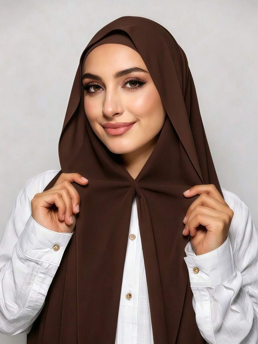 1pc 3-In-1 Quick-Wear Chiffon Hijab With Built-In Magnet And Inner Cap/All-In-One Quick-Wear Hijab - No Pins Needed, Non-Slip Fit, Seconds To Wear