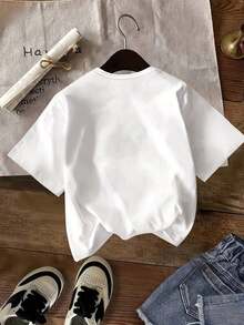 1 Men's And Women's Casual Fashion T-Shirt, Vintage Style, Short Sleeve, With "Shine All Day" Letter Print, Comfortable Polyester, Ideal For Daily And Outdoor Wear, Comfortable Fit. Versatile, Easy To Match, Suitable For Daily Wear, Urban Style, Vacation Wear, Weekend Wear. - 白色 - 查看 3