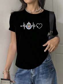 Heartbeat With Shield Symbolizing The Infinite Passion For Football And The Love That Makes Every Heart Vibrate, Showing Strength, Unity And Mexican Pride. Women's T-Shirt, 100% Cotton. Pure-Cotton - 黑色 - 查看 9