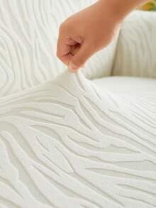 1pc Plush Jacquard Ruffled Elastic Sofa Cover, Dust-Proof And Dirt-Resistant, Stretch-To-Fit Full Coverage Sofa Protector, Home Decor, Machine Washable, Pillow Cover Not Included - White - View 9