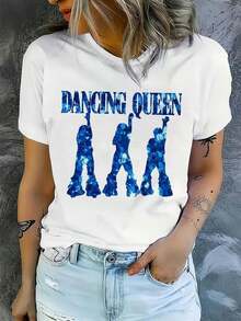 Cómoda Camiseta Blanca de Algodón 100% para Mujer con Estampado Retro de las Reinas del Baile de los 80 - Diseño Icónico de Letras de Canciones y Música, Camiseta Casual de Manga Corta con Cuello Redondo para Fiestas de Baile, Atuendos Casuales y Estilo Vintage. Camiseta Holgada y Versátil de Manga Corta para Mujer. - Blanco - Ver 1