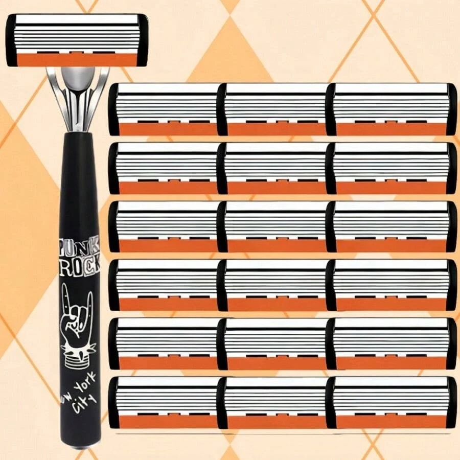 6‑Layer Manual Razor Set For Men, Portable Travel Shaving Razor With Replacement Blades, Ideal Gift For Father Boyfriend, Affordable Daily Shaving Tool