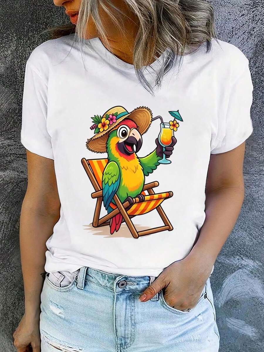 Women's Short-Sleeved Crew Neck T-Shirt, Casual, Made Of Pure Cotton, Ideal For Summer Vacation, Machine Washable, New Women's Clothing, Versatile For Going Out, Sporty Style. ZFB9 - 白色_05 - 查看 1