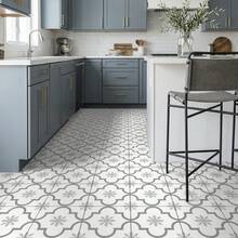 Set de 12 pegatinas de pared con patrón floral francés, pegatinas decorativas retro y gruesas para azulejos de baño, piso y pegatinas antideslizantes con flores y ladrillos para la renovación del fondo de la cocina, pegatinas de pared extraíbles - PTS007 - Ver 4