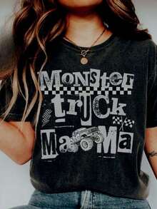 Monster Truck Mom T-Shirt, 100% Cotton, Monster Truck Mom T-Shirt, Monster Truck Plaid Grunge T-Shirt, Birthday Gift - 黑 - 查看 7