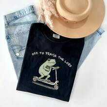 1 Piece,  Retro T-Shirt With A Christian Humor Aesthetic, Made Of High-Quality Cotton With A Frog Design, Suitable For Couples, Available In Sizes S-3XL, Unisex, Urban Fashion, Casual Summer Wear, Stylish Women's Crew Neck T-Shirt, For Everyday Use. | Perfect Holiday Gift | 100% Cotton Fabric | Soft And Comfortable | Crew Neck T-Shirt | - 黑色 - 查看 1