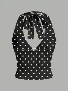 Moderno top sólido con diseño calado, cuello halter y escote en V para mujer - Multicolor 3 - Ver 3