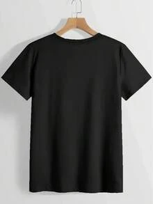 Women's One-Piece Sports T-Shirt With Anime And Letter Print, Simple Design, Comfortable And Breathable, Suitable For Casual Daily Wear, Showing A Natural And Elegant Style, A Must-Have For Summer Parties, Local Shipping, New Summer Fashion Garment, Mother's Day Gift, Moisture-Wicking Casual Gym Wear. - 黑色 - 查看 2