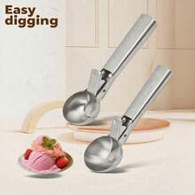 Stainless Steel Ice Cream Scoop With Trigger - Premium Heavy Duty Metal Scooper For Easy Release, Perfect For Gelato, Sorbet, And Cookie Dough (Silver) - Silver - View 9