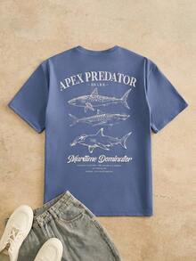 Camiseta de manga corta con cuello redondo y hombros caídos, estampado gráfico de peces, estilo casual para hombre de HIMLAND, adecuada para actividades al aire libre, casa, citas, playa, camiseta blanca divertida, verano, regalos para hombre, camiseta de playa de talla grande, tops de primavera. - Azul - Ver 10