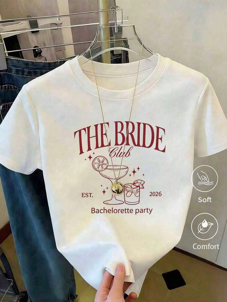 Camiseta de manga corta con cuello redondo y estampado para mujer. Perfecto para citas, desplazamientos diarios y salidas informales. Diseño clásico minimalista de cuello redondo, fácil de combinar y adecuado para todas las formas de cuerpo. - Blanco - Ver 1