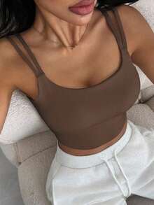 Sujetador deportivo minimalista de unicolor y de peso ligero que da forma para mujeres - Café integral - Ver 6