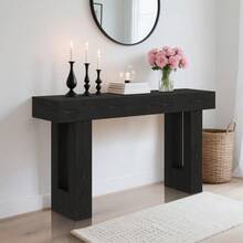 63" Long Console Table For Entryway, Rectangular Wooden Side Table For Behind The Sofa, Farmhouse Style Entry Table For Entryway, Hallway Or Living Room. - 黑色 - 查看 2