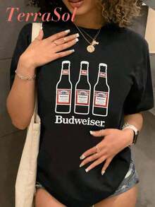 Camisetas básicas para mujer, camiseta divertida, nuevos productos de la temporada, oferta limitada por tiempo limitado, camiseta conmemorativa Love Drinking Beer, camiseta casual de algodón puro para mujer, estampado de patrones simple y atractivo, camiseta de manga corta con cuello redondo, estilo callejero divertido de verano, regalo sorpresa para familiares y amigos. RFVE - Negro - Ver 2