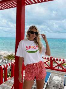 Camiseta Casual de Verano para Mujer DrmWander, Camiseta de Manga Corta con Estampado Gráfico Estilo Urbano Casual, Top de Verano Bonito, Camisetas Gráficas Divertidas, Conjuntos Atrevidos, Camiseta Divertida, Camiseta Graciosa, Camiseta Atrevida, Camiseta Holgada, Conjuntos de Verano para Mujer, Camiseta Fea - Blanco - Ver 10