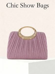 Women's Fashion Sparkling Crystal Diamond Pleated Evening Clutch, Luxury Diamond-Encrusted Formal Wallet, Suitable For Celebrations, Parties, Birthdays, Weddings, As Birthday Gifts, Valentine's Day Gifts, Perfect For Matching With Gowns, Parties, Weddings, Dinners, Dates - Pink - View 9
