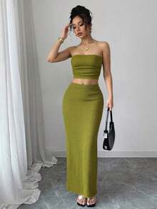 Conjunto de dos piezas para mujer para uso diario - Verde Oliva - Ver 3