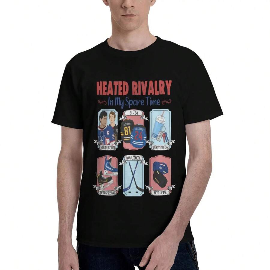 Camiseta casual unisex Heated Rivalry M1en HI1PSter T1EEs de manga corta y cuello redondo, de algodón puro. Confeccionada en algodón grueso de 220 g, ofrece una textura suave y un tacto agradable, cómoda y respetuosa con la piel. Su estilo clásico y sencillo nunca pasa de moda, ideal para el día a día, actividades deportivas, viajes, vacaciones y cualquier ocasión informal. - Negro - Ver 1