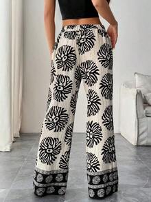 Pantalones sueltos para mujer con rayas azules de tiro bajo para vacaciones y uso informal - Multicolor - Ver 2