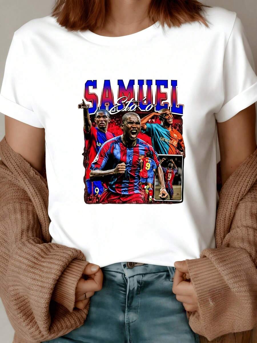 Players Celebrating The Energy Of Football With Passion And Strength In Vibrant Colors That Evoke Competitive Spirit And Joy. Modern, Comfortable Women's T-Shirt For Casual Days. - 白色 - 查看 1