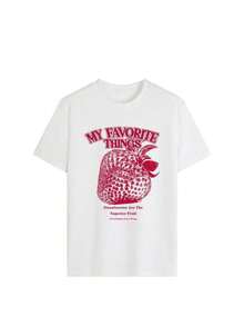 Camiseta Casual de Mujer con Estampado Gráfico Retro de Fresas "My Favorite Things", Estilo Vintage, Oversize, Manga Corta, Cuello Redondo, Estética Y2K, Linda, Estilo Frutal, Moda Urbana, Ligera, Transpirable, Cómoda para Uso Diario, Ideal para Vacaciones de Verano, Escapadas a la Playa, Citas para Café, Brunch, Festivales de Música, Compras al Aire Libre, Salidas de Fin de Semana, Fiestas en la Piscina, Regalo para Amantes de las Fresas y Entusiastas de la Estética Frutal. 28R0 - Blanco - Ver 2