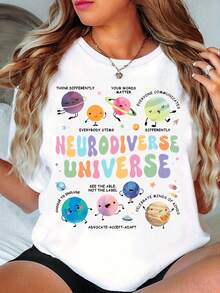 Under The Radar Printed T-Shirt With Neurodiverse Universe Design, Fun Cosmic Planets, Teacher T-Shirt, Gift For Teachers - Unisex Cotton T-Shirt, Short Sleeve, Crew Neck, Vintage Urban Style - 白色 - 查看 1