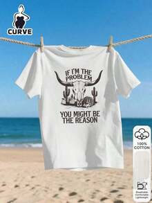 Blusa holgada de algodón 100% con estampado de cabeza de toro, letra del desierto y estilo vaquero occidental para mujeres de talla grande, camiseta gráfica, tela suave, ropa de algodón, ropa para exteriores, estampado impreso, camiseta de verano, blusa de verano, atuendo de vacaciones, estilo de viaje, vibra de playa, ropa de resort minimalista, estilo de vacaciones en la isla, estado de ánimo de verano, inspiración de moda de verano, ropa de resort, estilo costero, París, Los Ángeles, Londres, Bangkok Blanco - Blanco - Ver 5