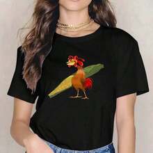 Chicken Joe Graphic T-Shirt - Unisex, Casual Crew Neck, Rooster And Corn Design, Black, Perfect For Men, Women And Friends, Comfortable Fit For All Seasons - 黑色 - 查看 10