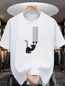 Short Sleeve T-Shirt With Fashion Graphic Print, Urban Style, Casual, Relaxed Fit, Casual Style For Everyday Wear, Simple, Fashionable, Comfortable And Breathable. - 白色的 - 查看 7