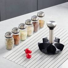 7pcs Glass Spice Jar Set With Rotating Glass Spice Bottle Storage Rack, Sugar Jar, Pepper Jar, Salt Jar Kitchen Organizer - Multicolor - View 4