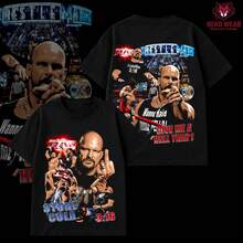 Stone Cold Give Me A Hell Yeah Vintage Wrestling Hoodie T-Shirt, Austin 3-16 Graphic Tee, Texas Rattlesnake Slogan Tee, Oversized Urban Gym Tee, Unisex For Wrestling Fans - 黑色 - 查看 1