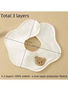 2pcs Baby Muslin Bibs, 100% Cotton Absorbent Breathable Drool Bibs - White - View 2