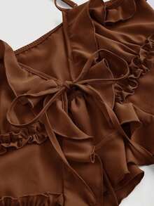Bralette sin aro de verano marrón con copa con volantes, nudo delantero y tirantes traseros, ajustado al Body - Marrón - Ver 4