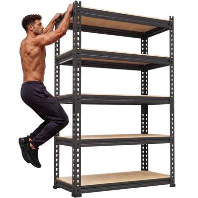 PrimeZone Storage Shelves 5 Tier Adjustable Garage Storage Shelving, Heavy Duty Metal Storage Utility Rack Organizer Shelf Unit For Warehouse Pantry Closet Kitchen Basement, 28" X 12" X 59", Black