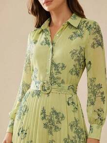 Aveloria Frievida Vestido con botón delantero con cinturón con estampado de flor - Amarillo - Ver 5