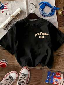 Camiseta de algodón 100% para mujer, estilo vintage de los 80, inspirada en videojuegos con arte pixelado - Estampado de Terminator Explorer, con diseño de juegos retro coloridos, cómoda camiseta casual de manga corta con cuello redondo, adecuada para todas las estaciones, ropa nostálgica de los 80, ideal para gamers y fans de los 80, diseño de arte pixelado geométrico, corte regular, lavable a máquina, estilo retro divertido, letras pixeladas, corte holgado casual 2026 - Ropa de verano para mujer, adecuada para primavera, verano y otoño. - Negro - Ver 1