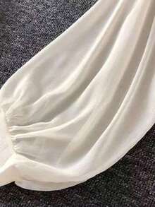 de punto con mangas farol y lazada delantera para mujer, prenda ligera de verano - Albaricoque - Ver 6