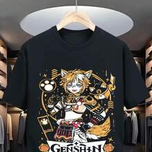 Anime Girl Gift T-Shirt Unisex Cotton All Sizes Japanese Anime T-Shirt Tee Shirt Gift Clothing VaC.Ation OutfiT.S WoM.En Easter, St. Patrick's Day Costume - 黑色 - 查看 1