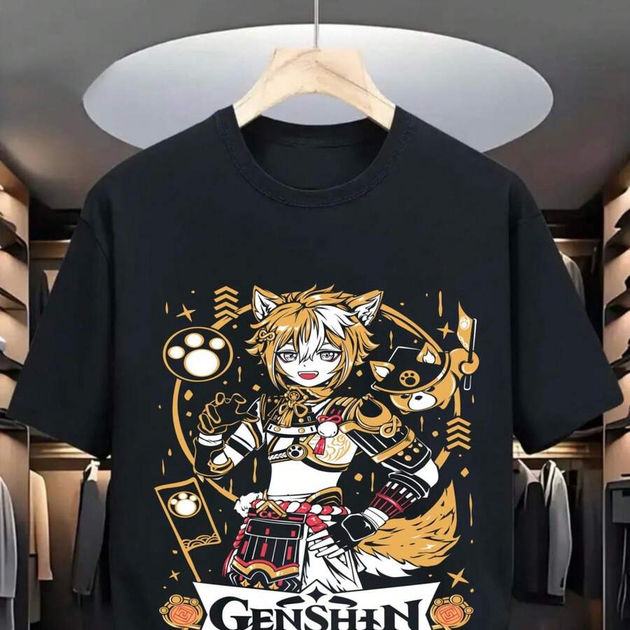 Anime Girl Gift T-Shirt Unisex Cotton All Sizes Japanese Anime T-Shirt Tee Shirt Gift Clothing VaC.Ation OutfiT.S WoM.En Easter, St. Patrick's Day Costume - 黑色 - 查看 1