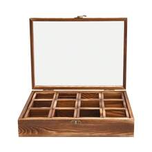 Retro Pine Wood 12-Compartment Spice Box, Countertop Spice Storage Box, Tea Spice Container, Spice Organizer, Spice Fit Box For Home Kitchen Restaurant - Brown - View 4