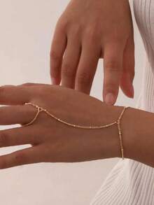 1pc Minimalist Bracelet & Ring Set Accessory (Beads Randomly Placed) - Gold - View 3