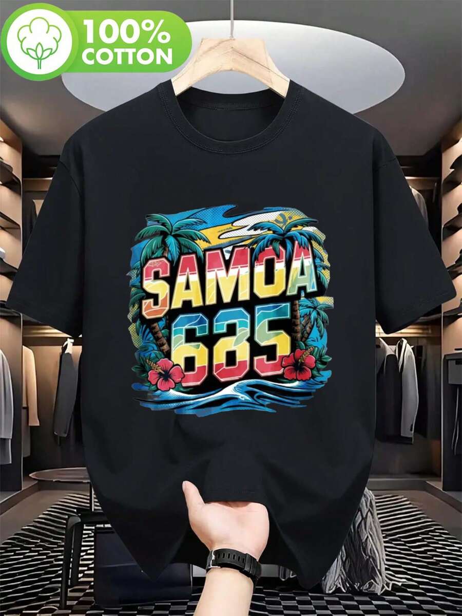 Nueva camiseta de manga corta para mujer de 180g,% algodón - Camiseta casual versátil con estampado de verano para hombre - Camiseta con estampado de verano para parejas - Unisex - Regalo para vacaciones - Negro - Ver 1