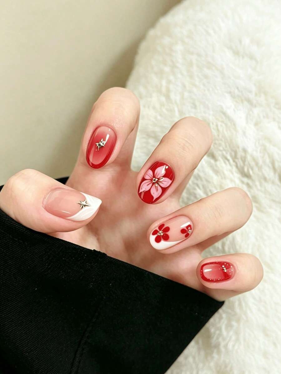 30 miếng dán móng tay kiểu Mỹ cổ điển, họa tiết hoa sao 3D chạm khắc, in hình báo Pháp Y2K, bao gồm 1 miếng gel dẻo và 1 dũa móng tay. Thích hợp cho phụ nữ/bé gái sử dụng hàng ngày, làm đẹp, nghệ thuật vẽ móng, mùa tốt nghiệp, kỳ nghỉ, du lịch. - Nhiều màu - Xem 1