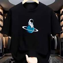 Camiseta estampada, tejida en algodón puro, con diseño de cuello redondo, estilo unisex, camisa creativa y moderna, ideal para primavera y otoño, holgada y cómoda para hombres y mujeres. - Negro - Ver 1