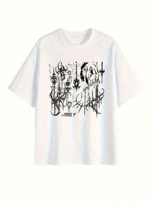 Fashion Printed T‑Shirts for Women, Oversized Streetwear Tops, Comfortable and Stylish All‑Match Summer TeesCamiseta de Verano para Mujer, Manga Corta, Estampado Geométrico, Cuello Redondo, Estilo Coreano, Corte Holgado, Moderna y Versátil - Blanco - Ver 2
