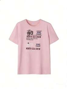 Camiseta de Manga Corta con Estampado de Letras Superpuestas,Camiseta de manga corta de moda para primavera y verano de 2026, hecha en México, 180 gramos. Estampado de dibujos animados, modelo de pareja, apta para uso interior o exterior. Cuello redondo, unisex, ideal para oficina y ocio. Paquete de una pieza. - PK-P631577SLNDXZGY428 - Ver 2