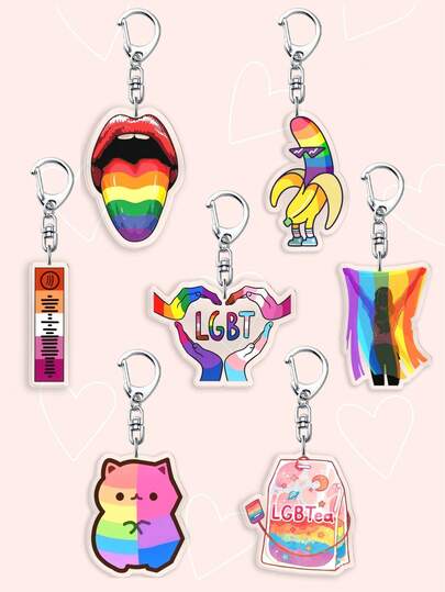1/7pcs LGBT Pride Theme Acrylic Keychain, Cute Rainbow Banana, Bear Bag Charm, Sexy Tongue Rainbow,Rainbow Flag Lesbian, Bisexual, Transgender, Nonbinary, Asexual & Progress, Kawaii Car Keyring, Lanyard & Phone Decor, Ideal For Boyfriends, Girlfriends, Party Gifts, Graduation Gifts, Cell Phone Decorations, Perfect For Pride Month, LGBT Friends & Allies